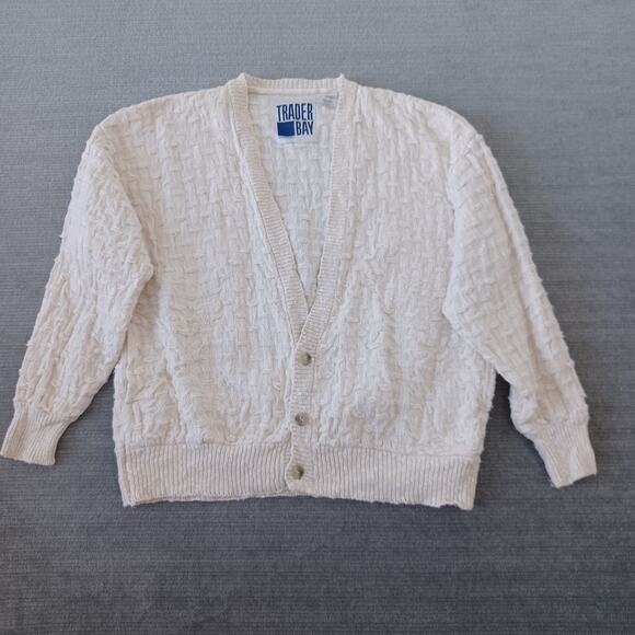 Vintage Trader Bay Cardigan Mens L Beige Linen Blend Chunky Knit V-Neck Grandpa - Picture 10 of 10